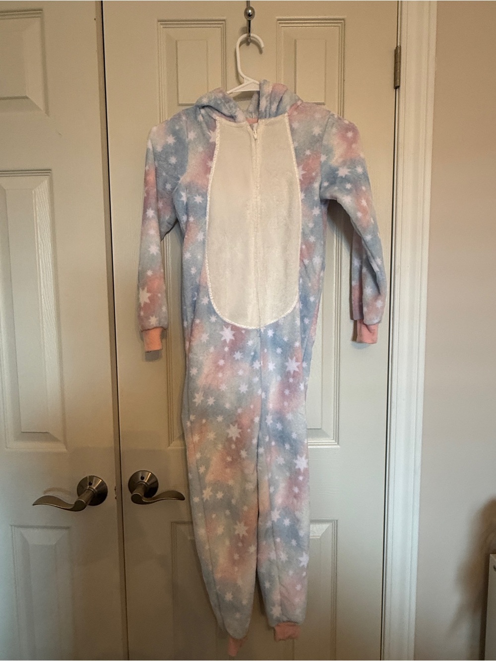 Kids Star Print Hooded Onesie Pajamas - Pastel Pink & Blue - George size 7/8